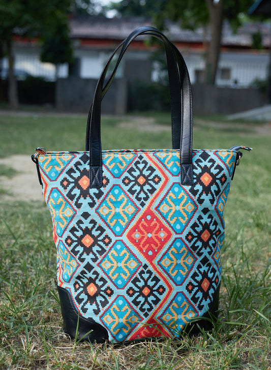 Moroccan mosaic blue tote bag