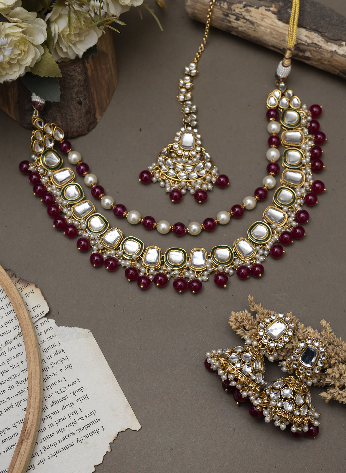 Swastika necklace set with maangtika