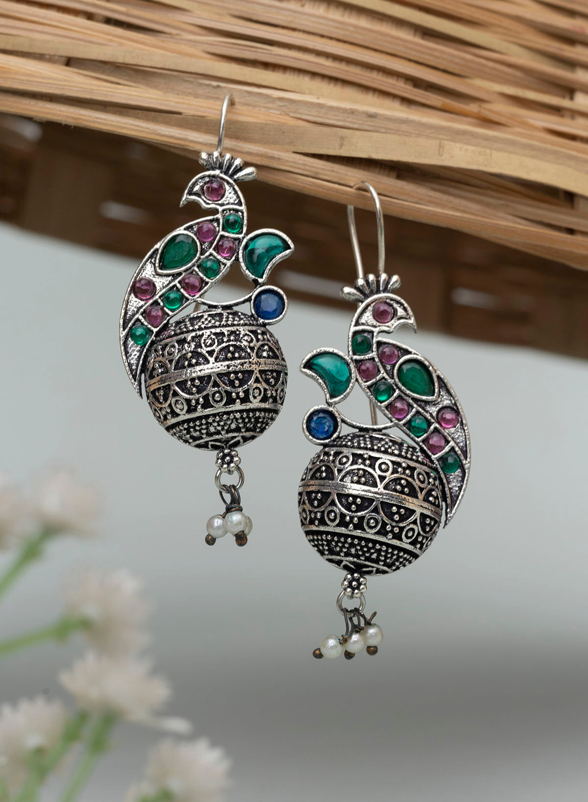 Peacock drop earrings