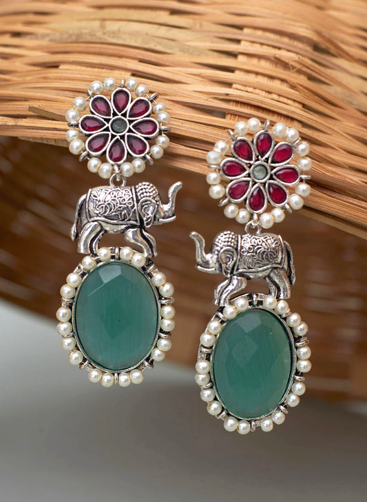 Elephant Oval Stone Earring
