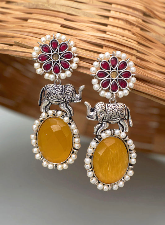 Elephant Oval Stone Earring
