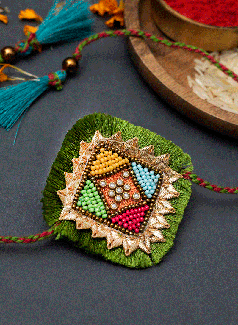 Green Lace Bead Rakhi