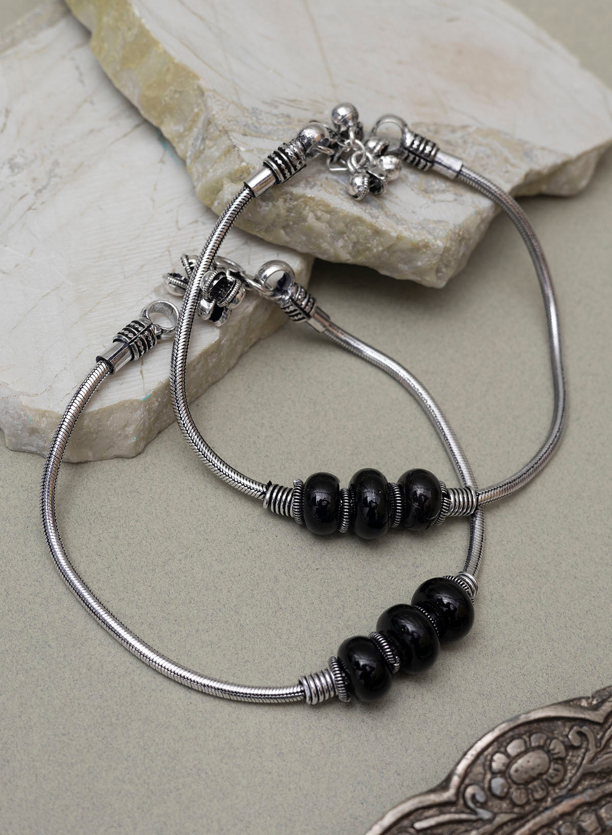 Padmaza silver oxidised anklet