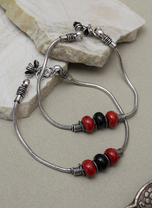 Padmaza silver oxidised anklet
