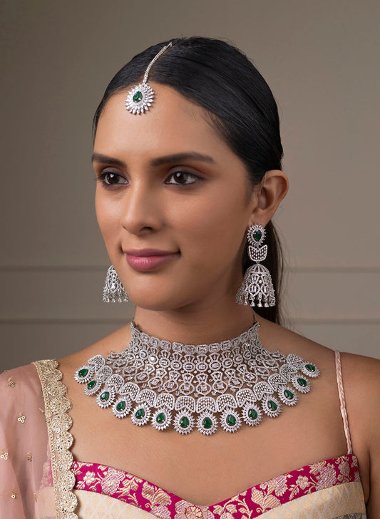 Suramya AD Necklace Set with Mangteeka