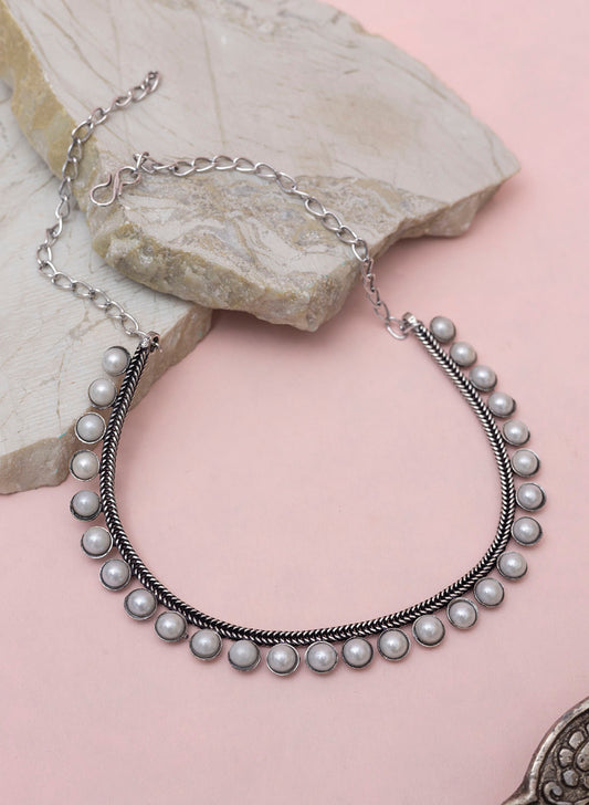 Girija silver oxidised anklet