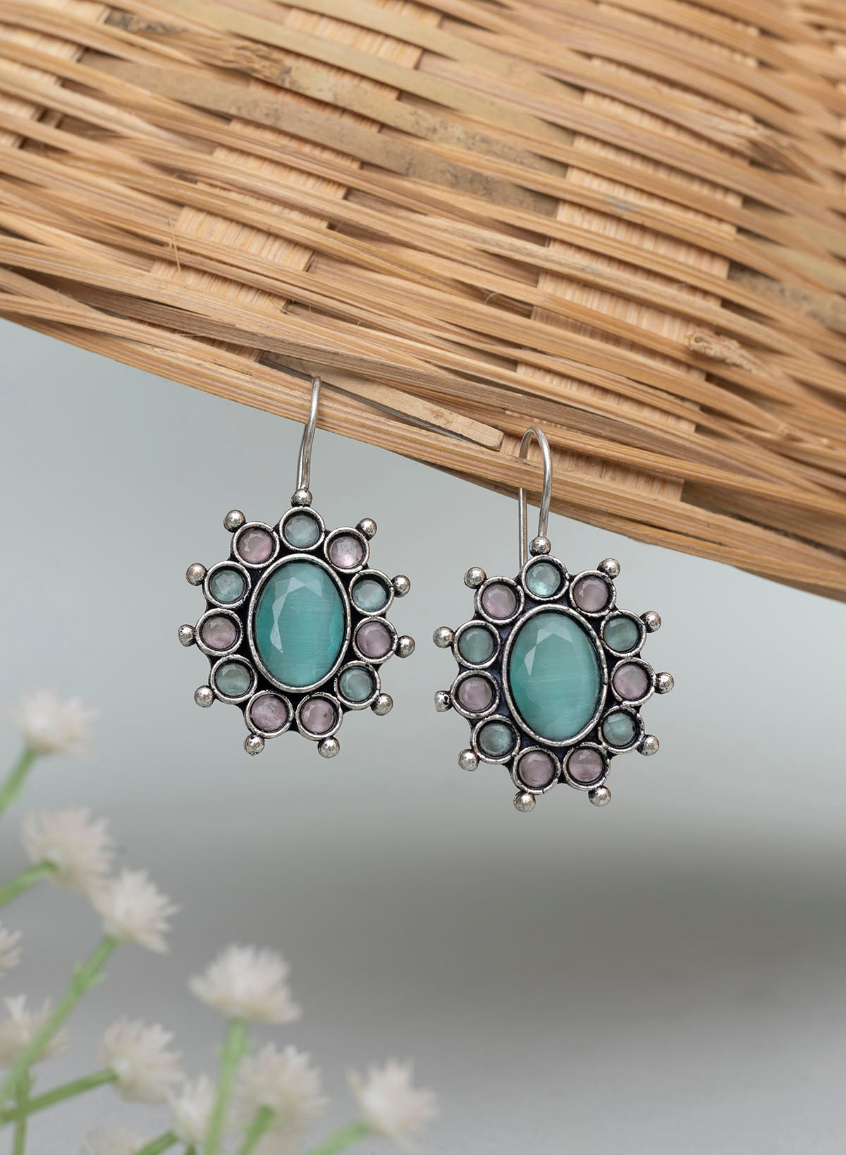 Oval Stone Hook Earring