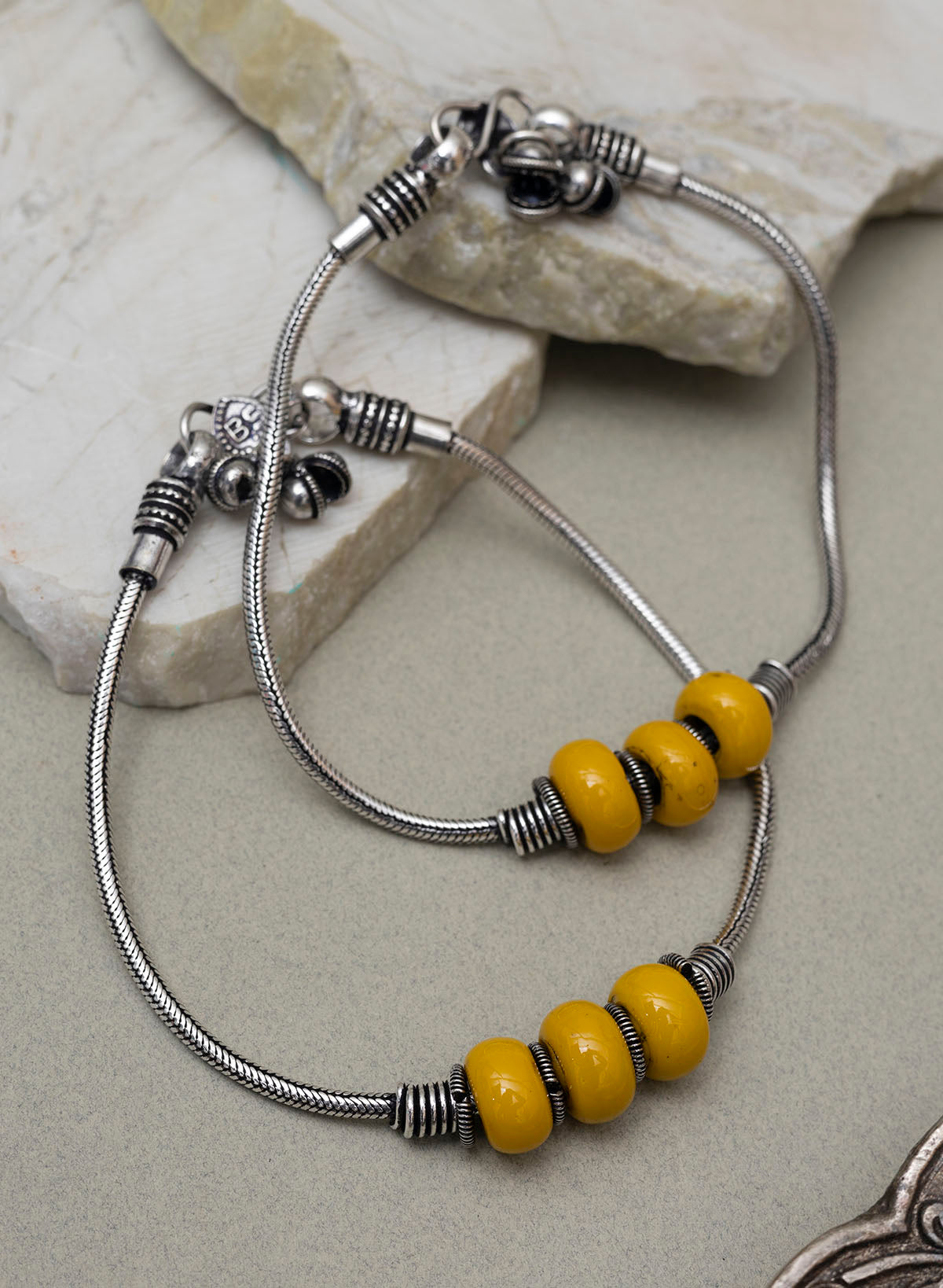 Padmaza silver oxidised anklet