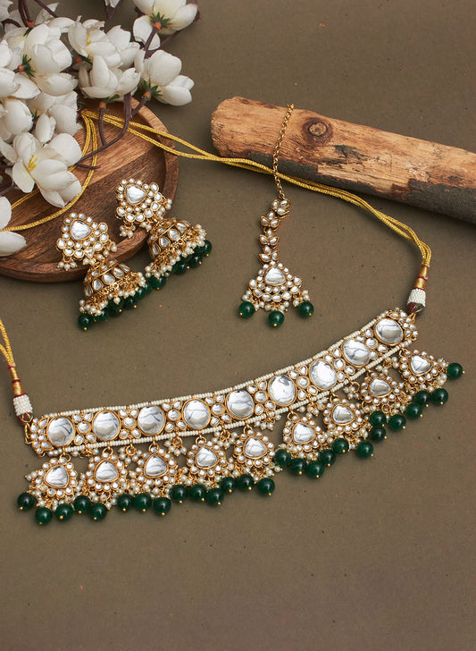 Nilasha stone choker set with maangtika