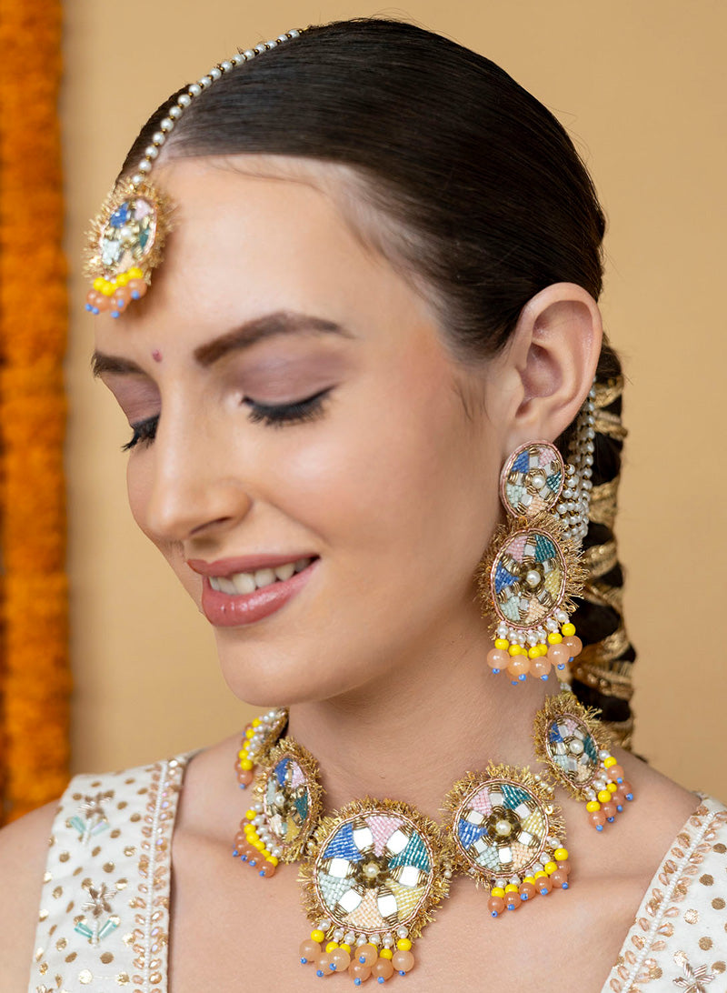 Bhavini handmade necklace with earring and mangtika