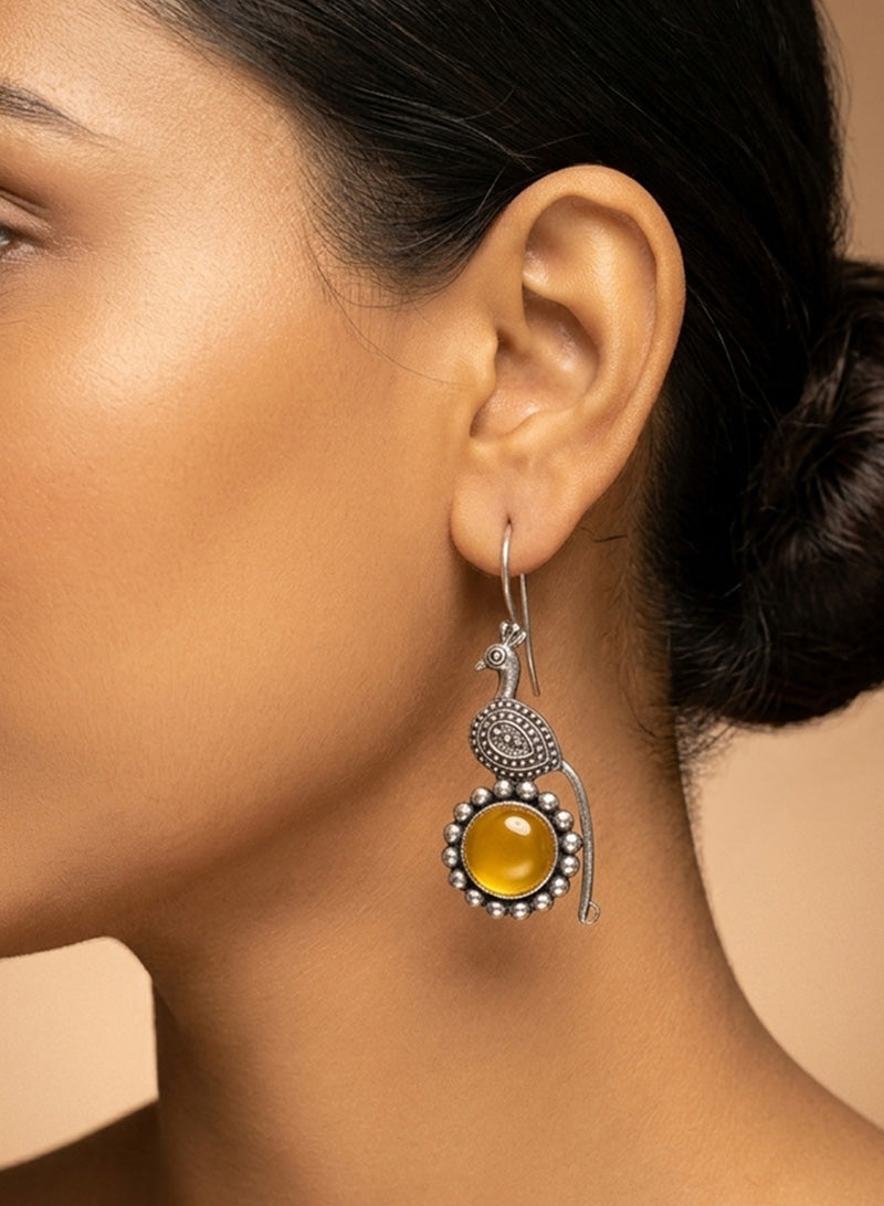 Peacock round stone Drop Earring