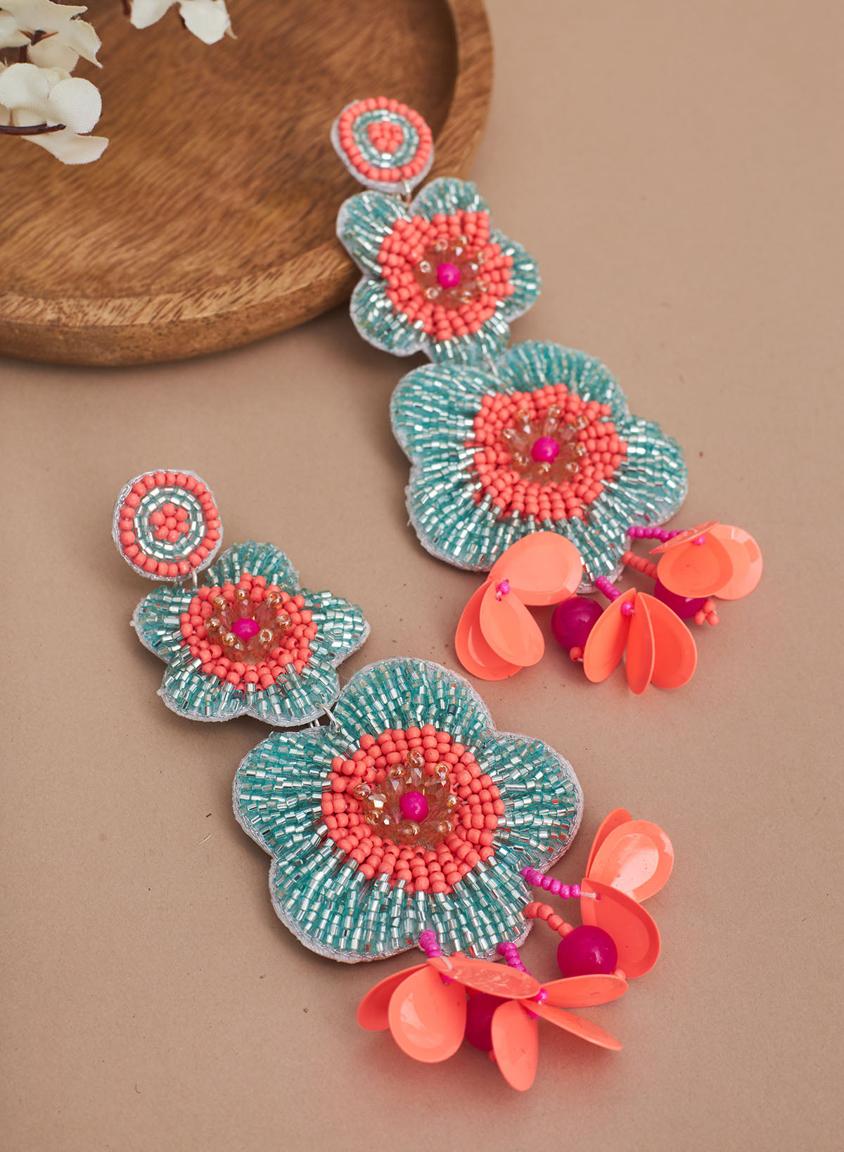 Carolina orange and mint green earrings