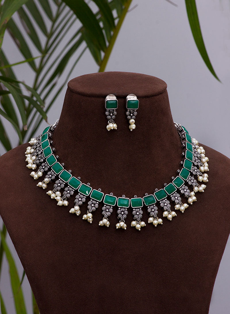 elakshi german silver necklace set