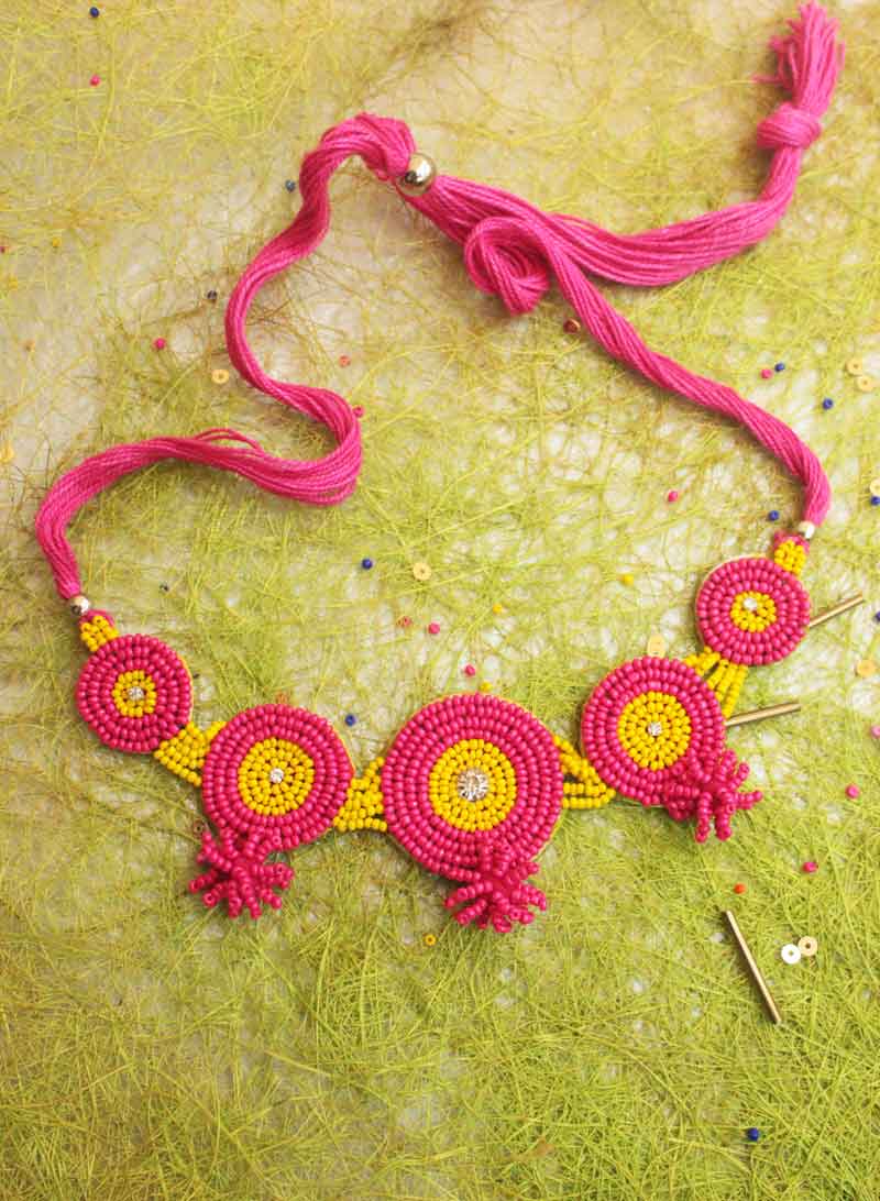 Drop Pink Bead Ball Choker