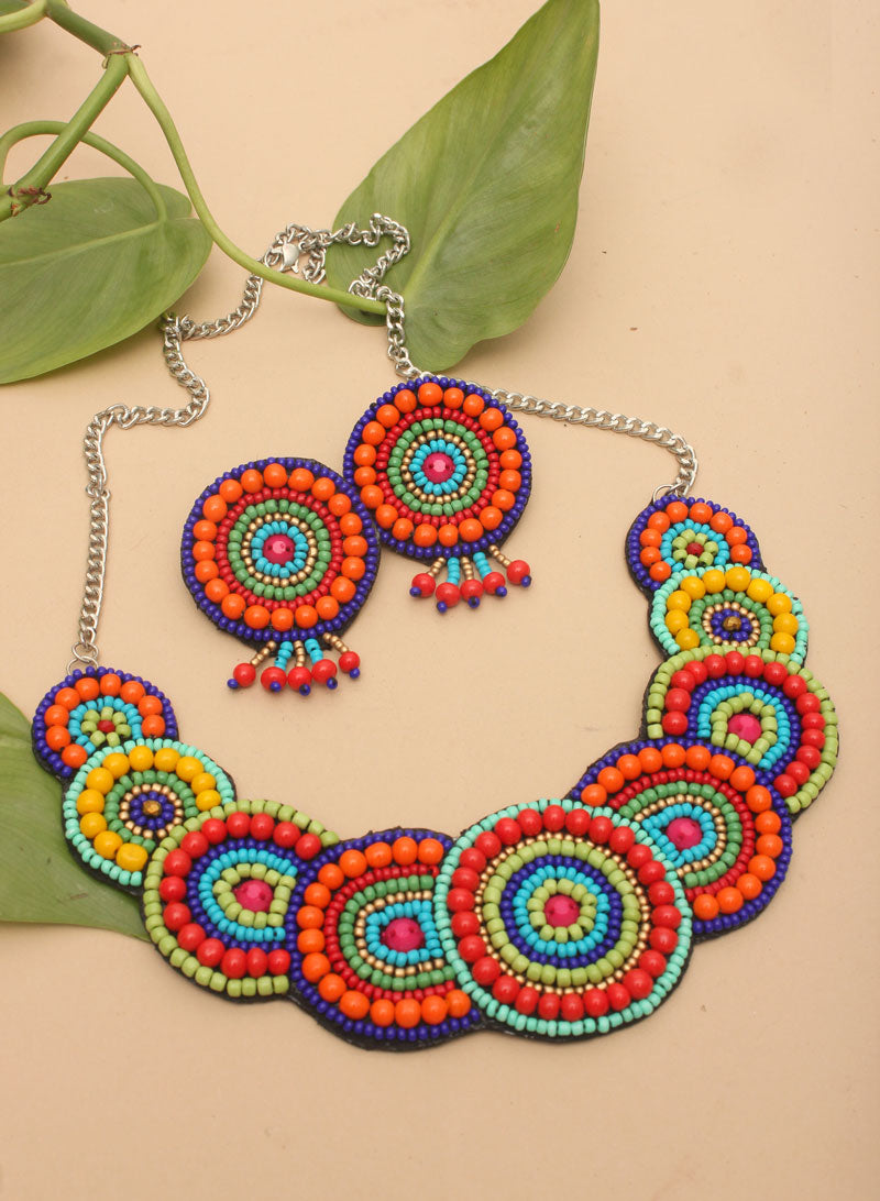 Multicolor Round Beaded Handmade Necklace Set – Phuljhadi