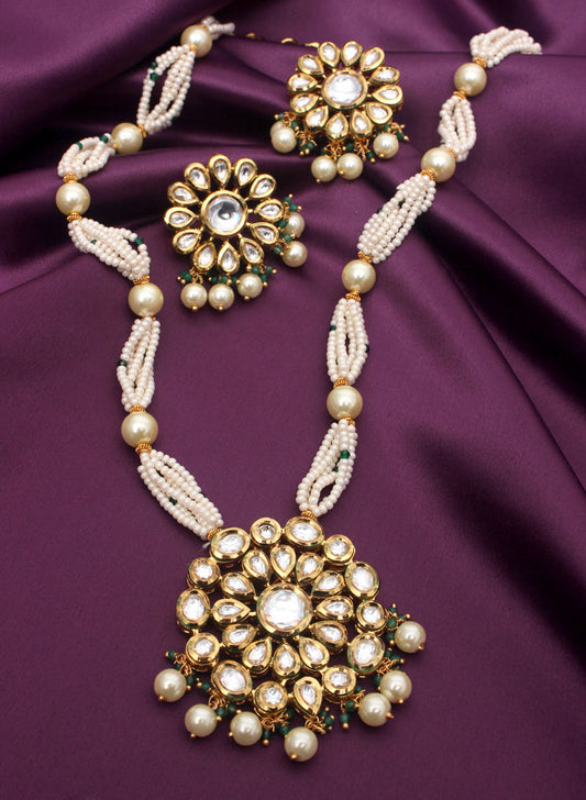 Round Kundan Pearl String Pendant Set