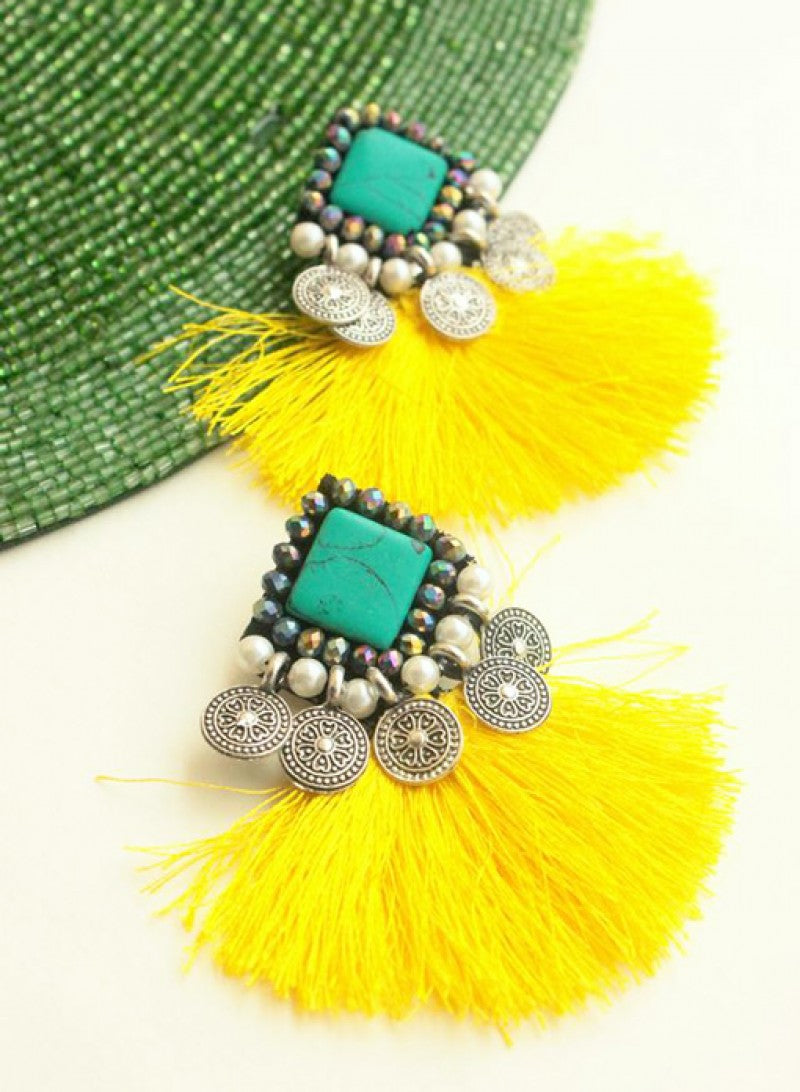Purple Stone with Pink Tassel Earring