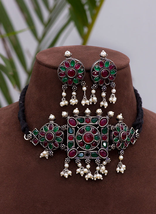 vrinda german silver choker set