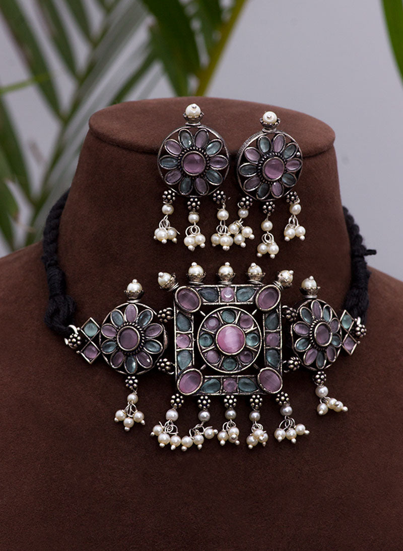 vrinda german silver choker set