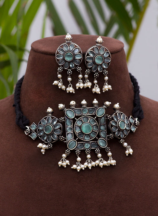 vrinda german silver choker set