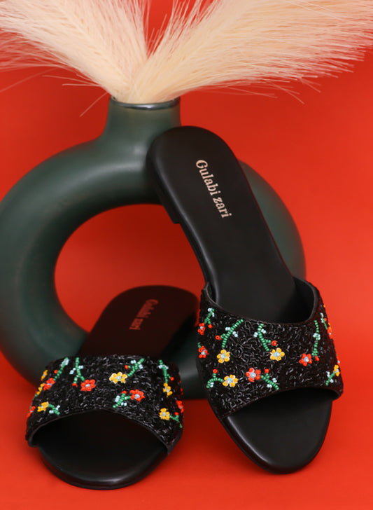 Black Floral Sandal