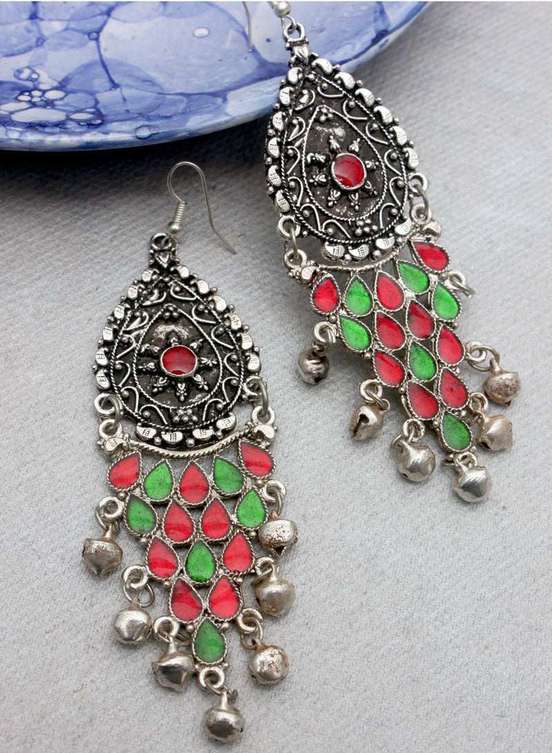 oxidised long drop jhumka