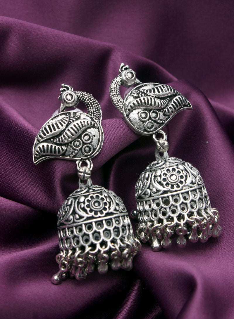 Peacock oxidised jhumka