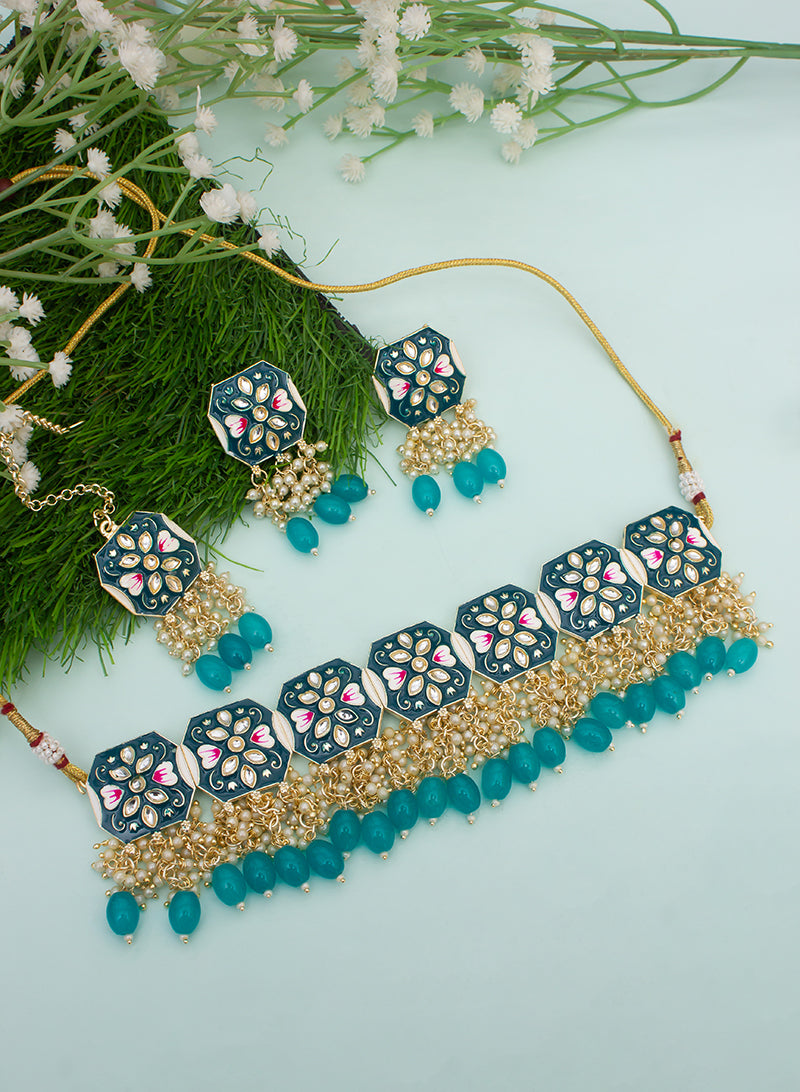 Nitasha meena choker set with maangtika