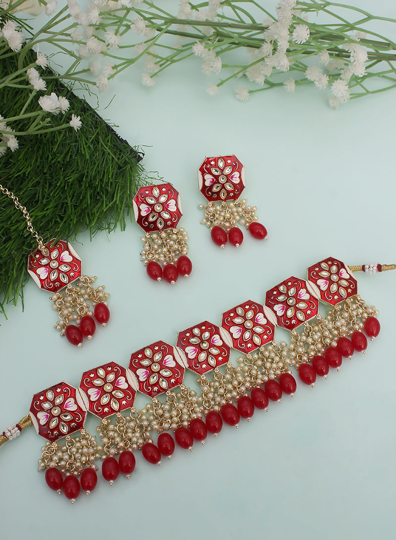 Nitasha meena choker set with maangtika