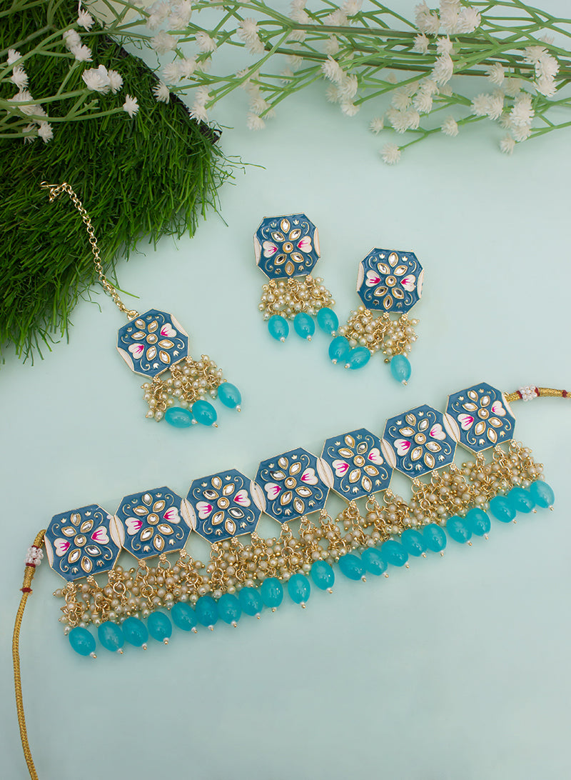 Nitasha meena choker set with maangtika