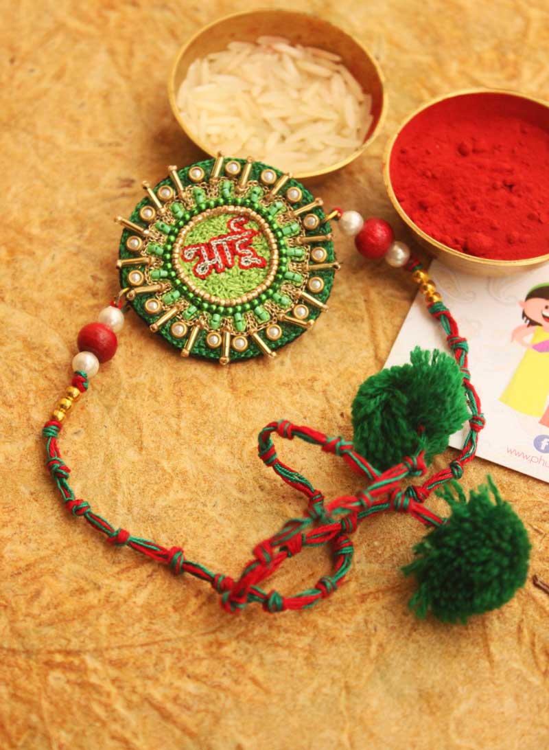 embellished green rakhi