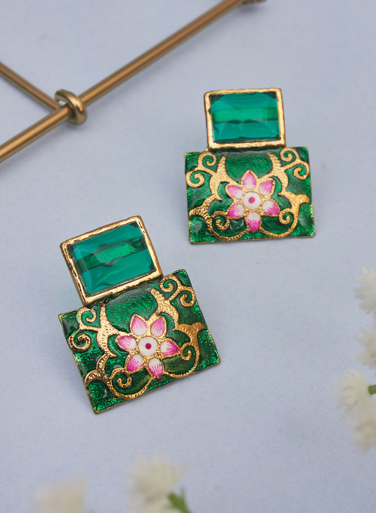 square stone meena studs