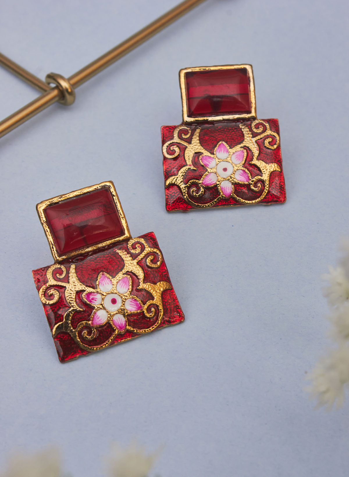 square stone meena studs