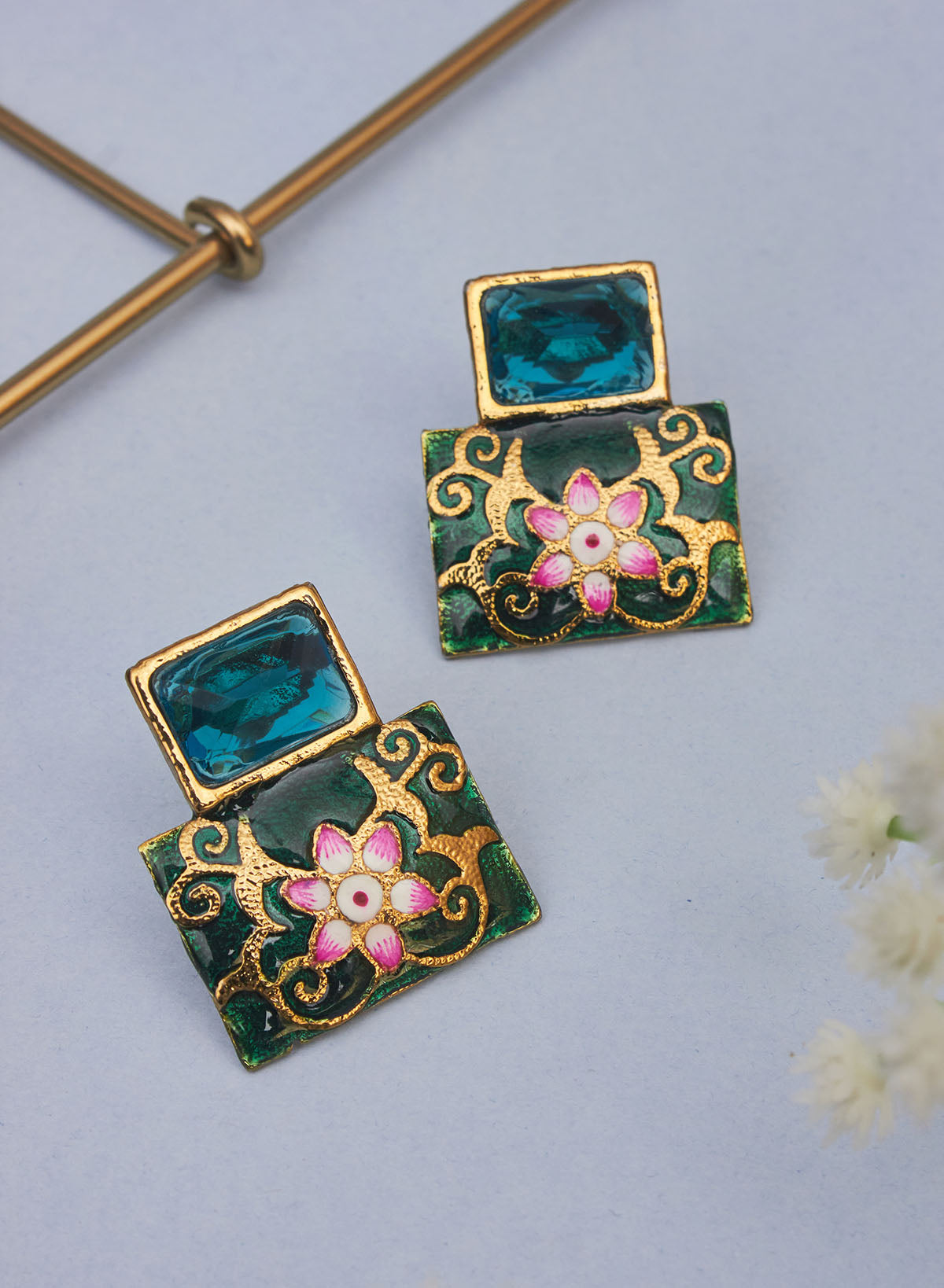 square stone meena studs