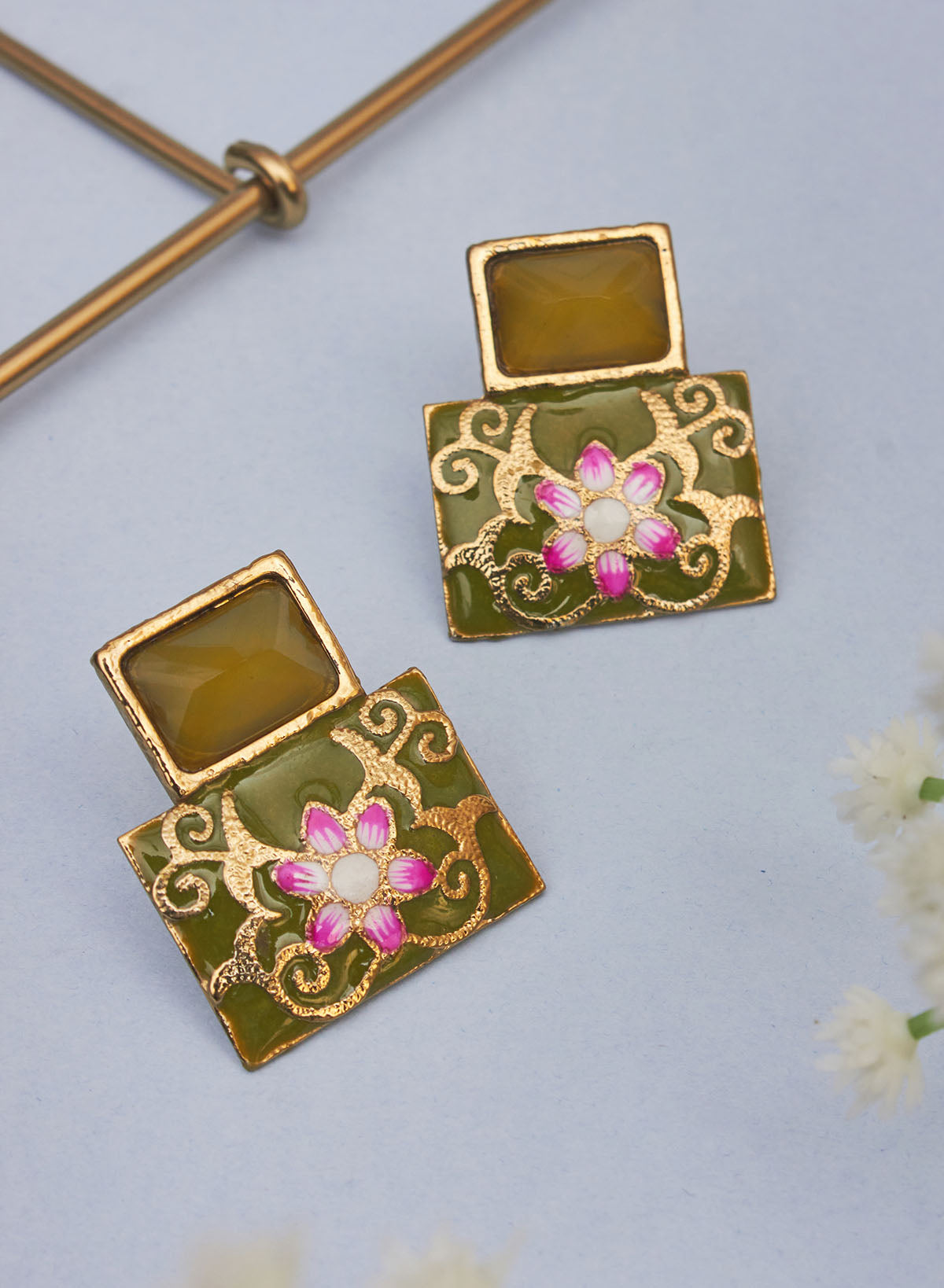 square stone meena studs