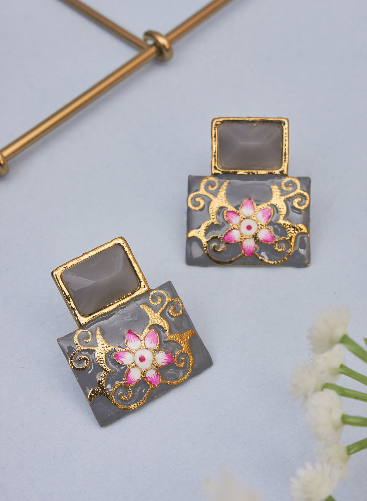 square stone meena studs