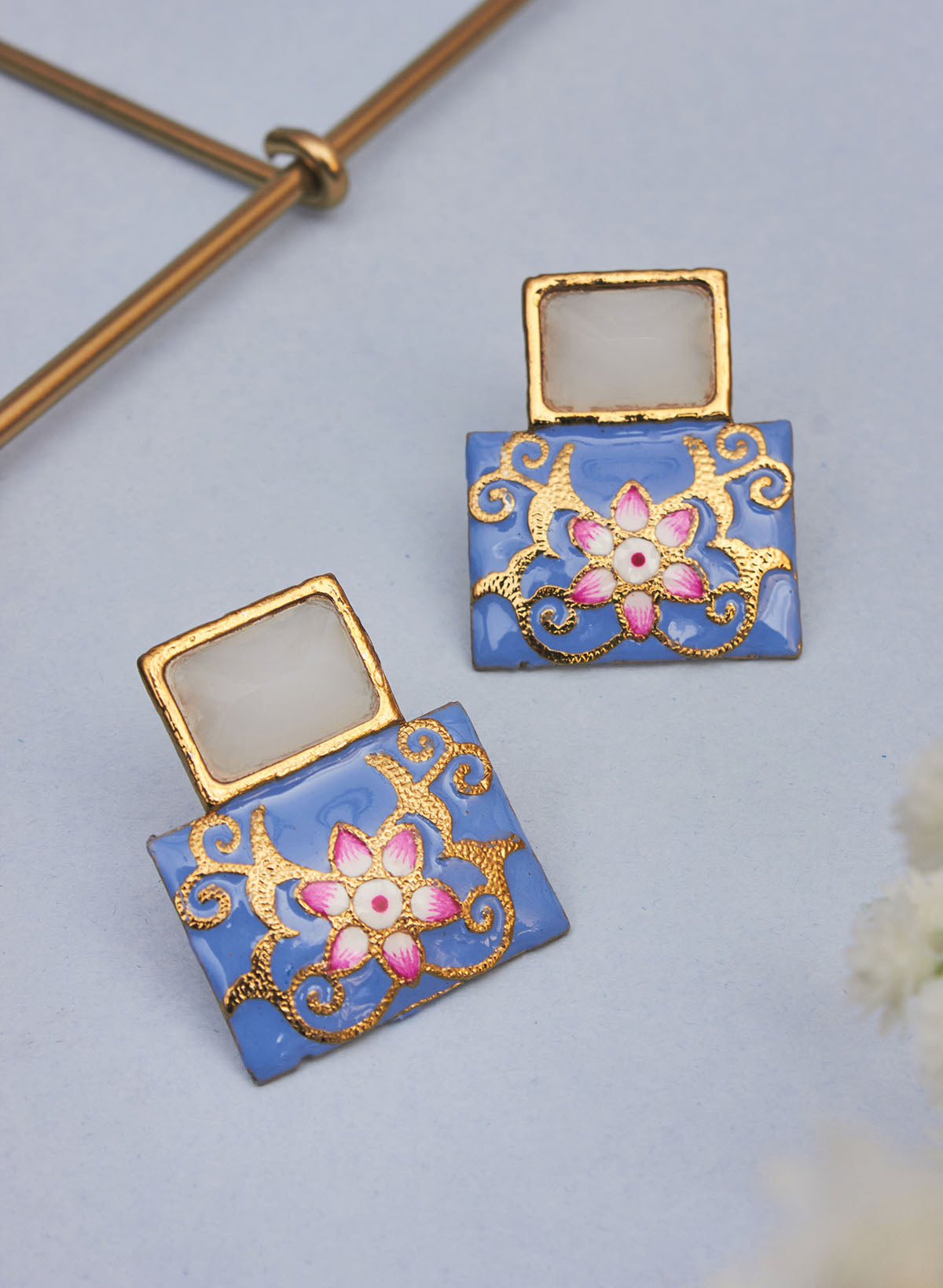 square stone meena studs
