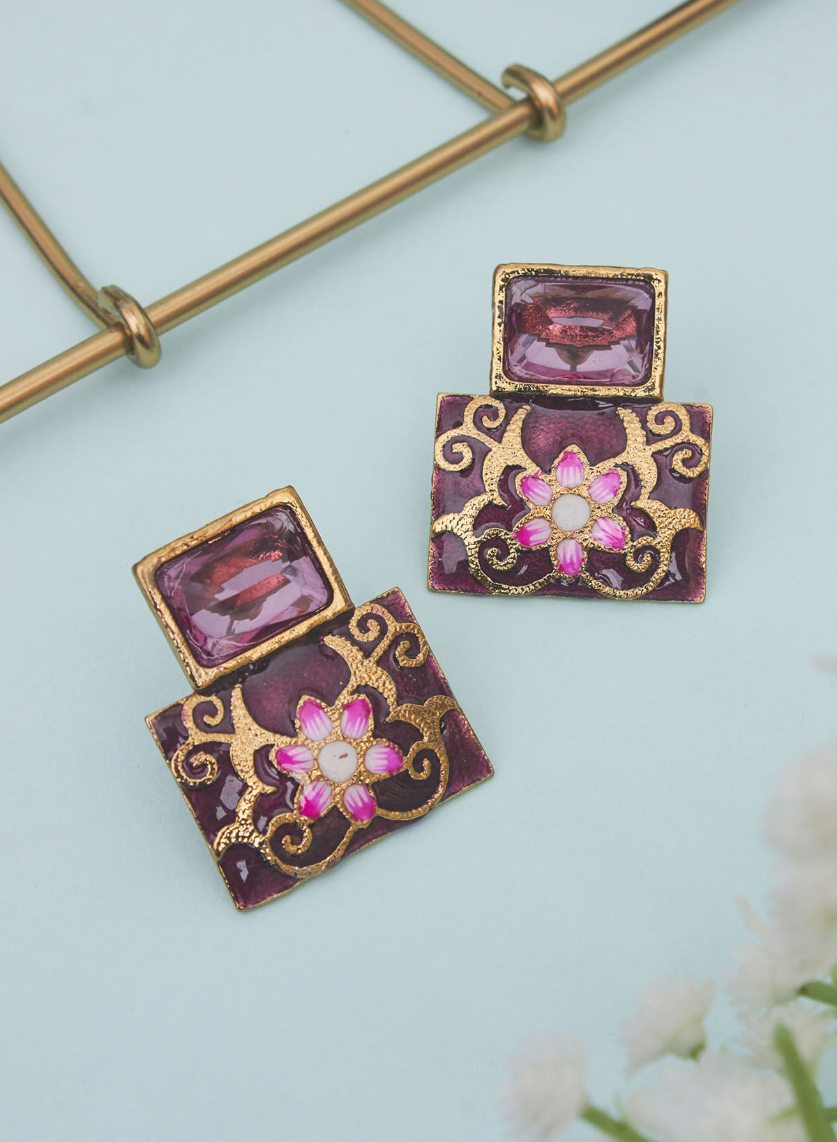 square stone meena studs