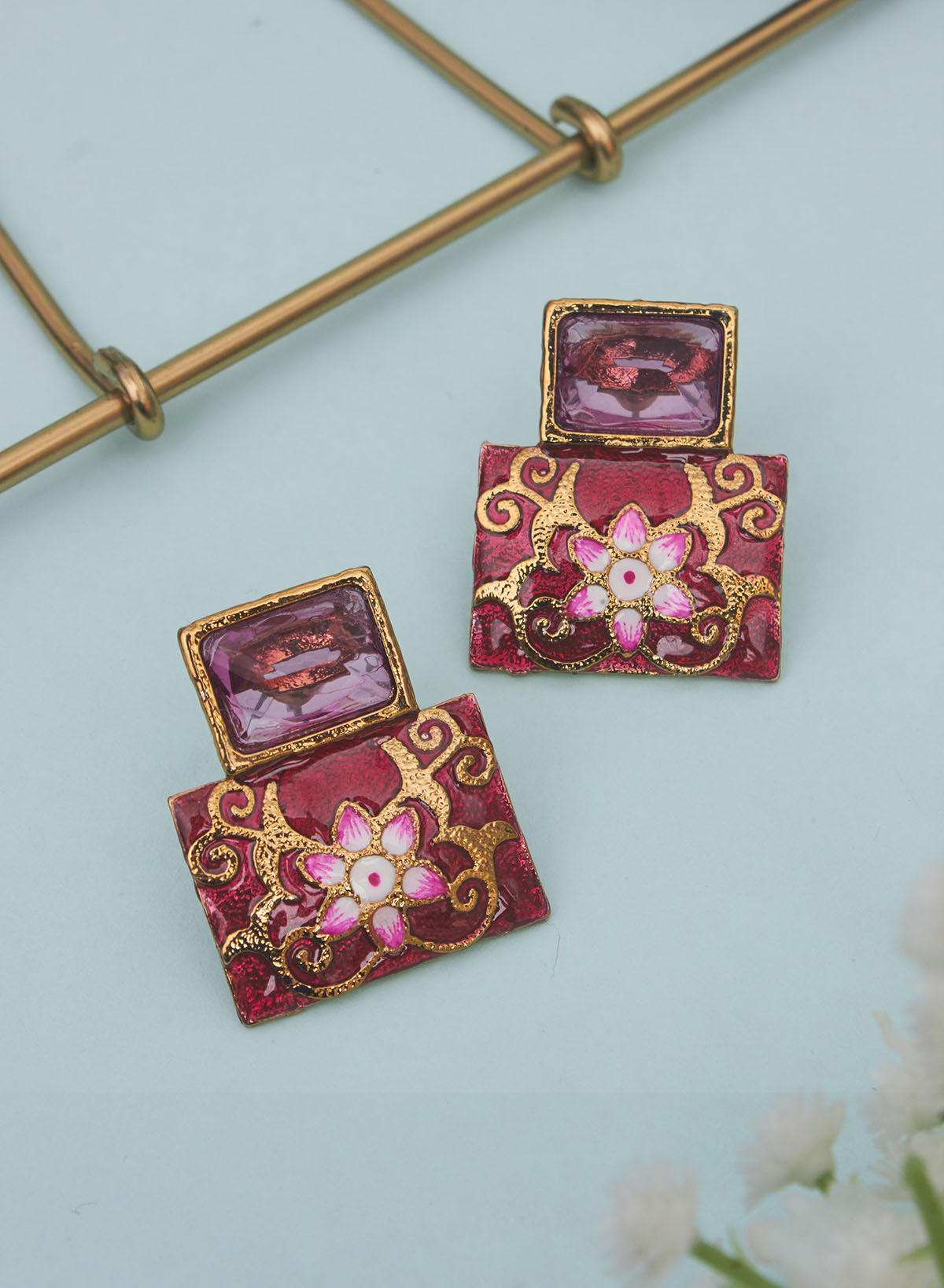 square stone meena studs