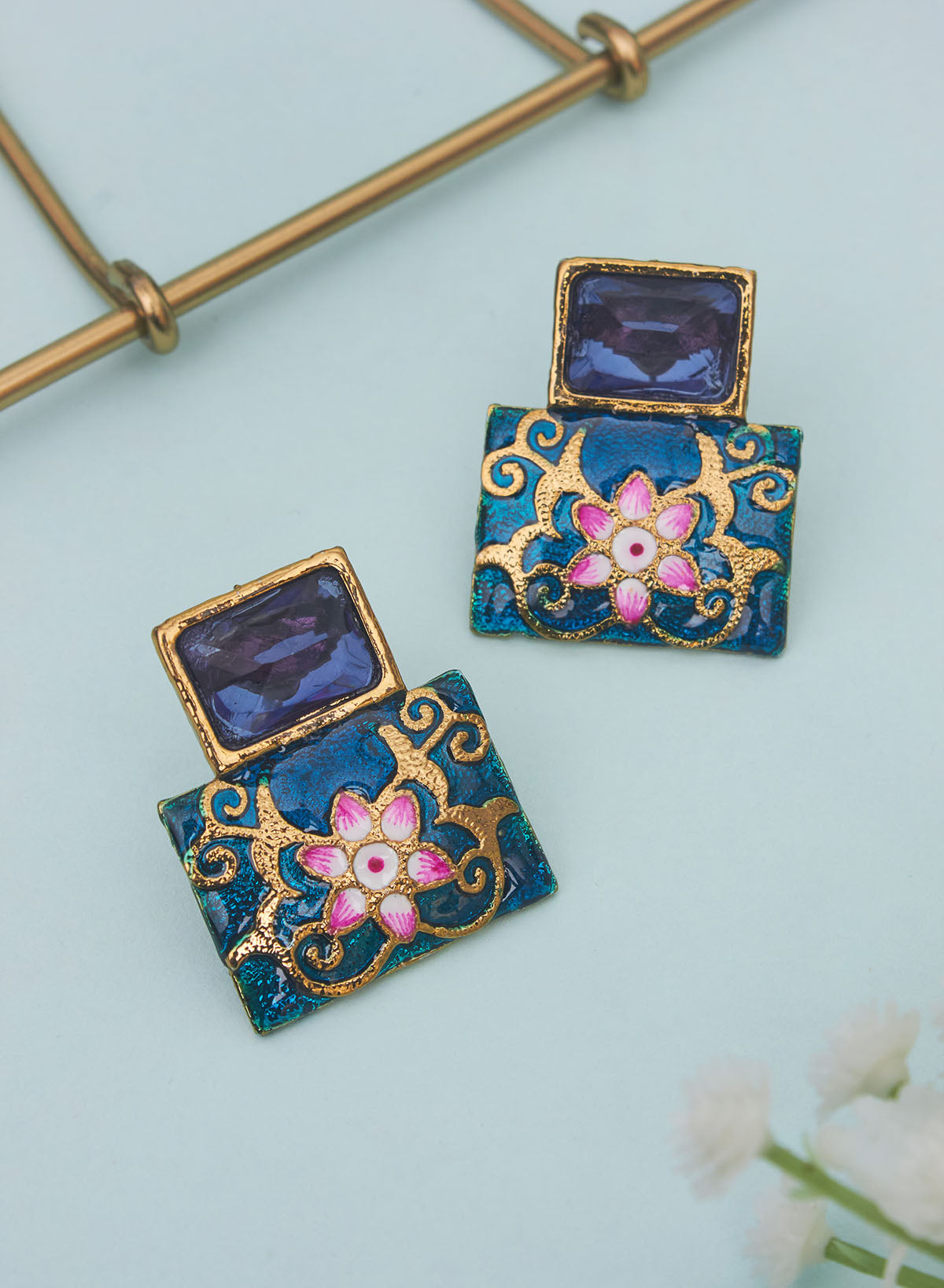square stone meena studs