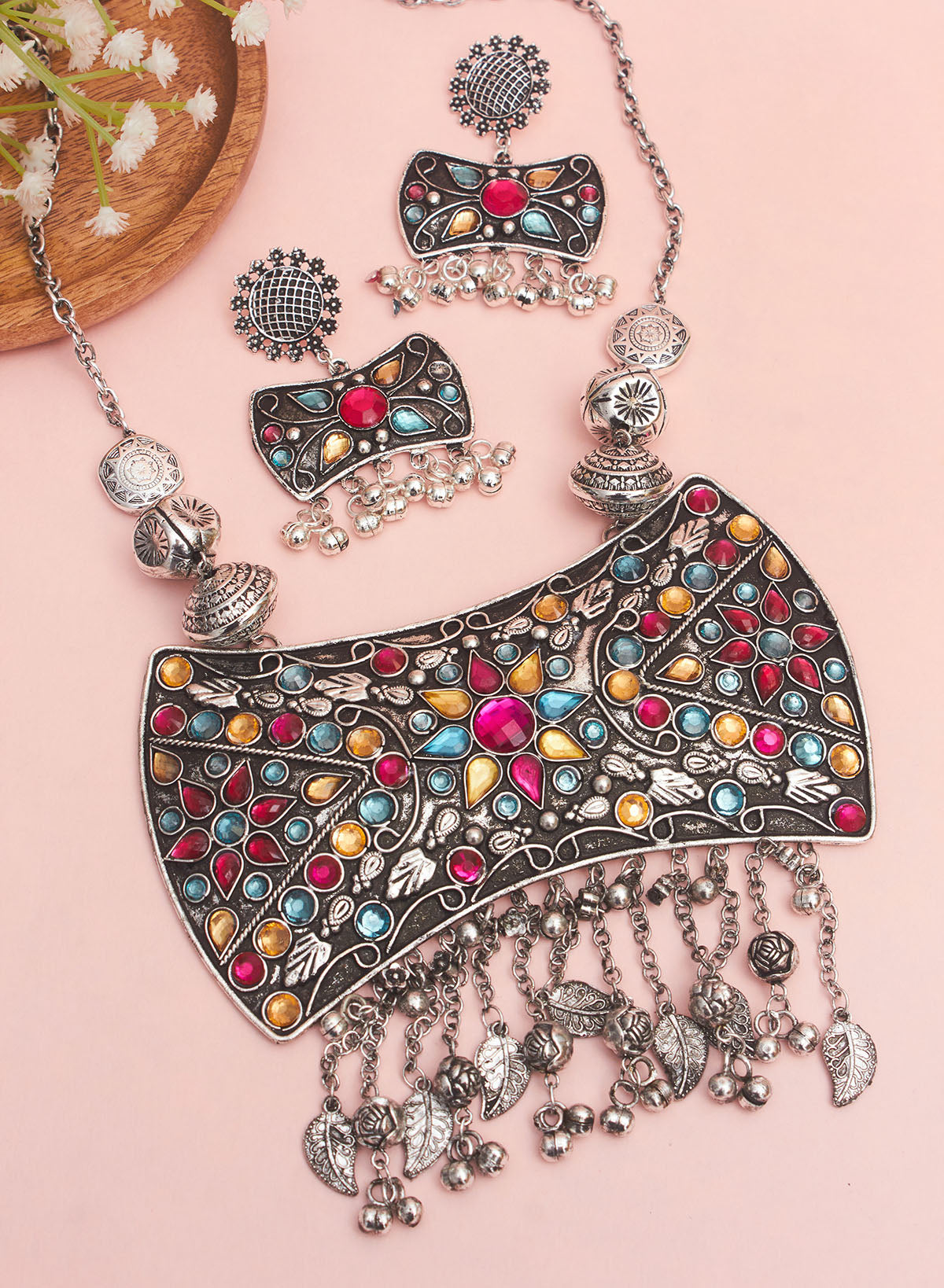 Sanaira big pendant Oxidised Necklace Set