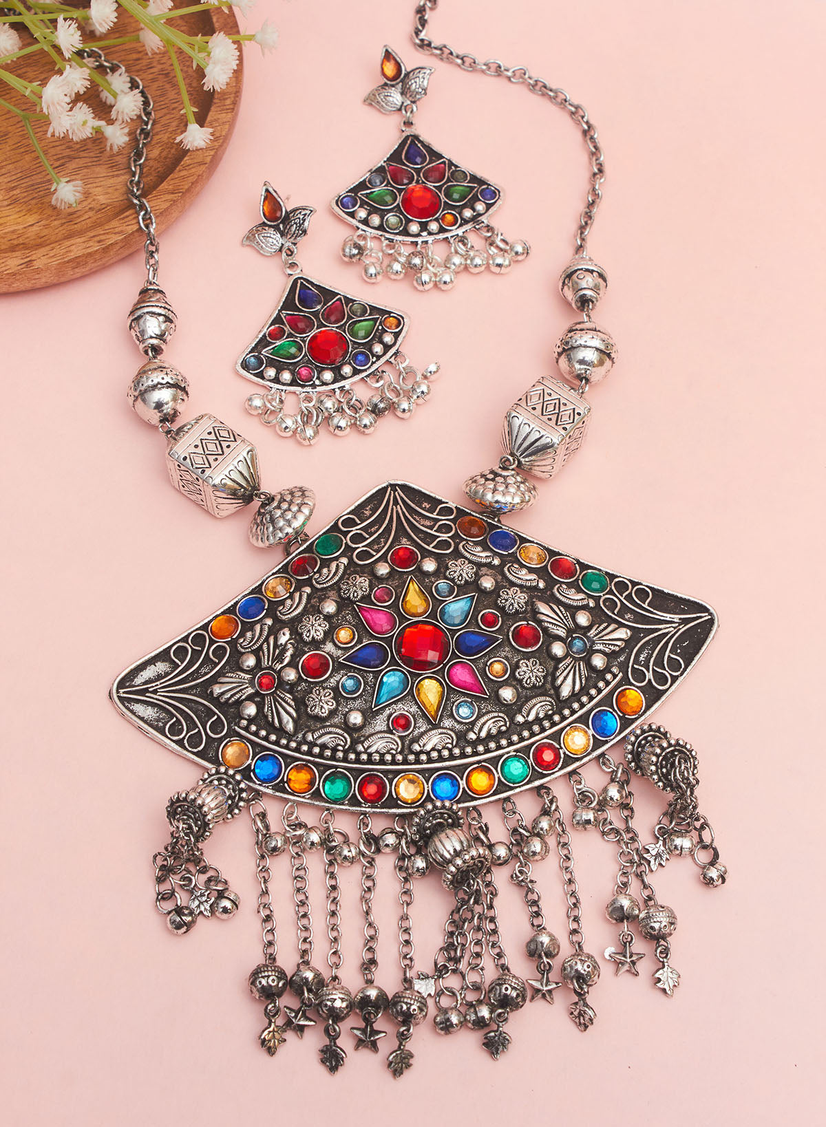 Shyari big pendant Oxidised Necklace Set