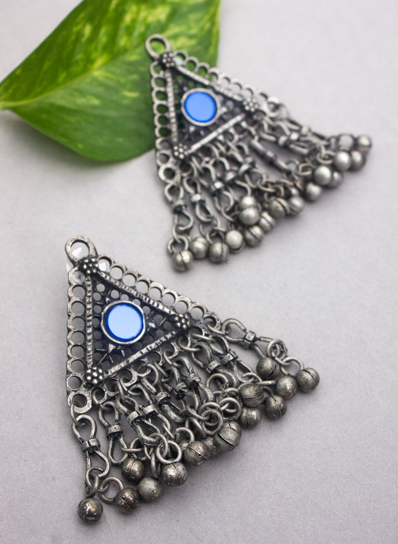 Blue Stone Oxidised Earring