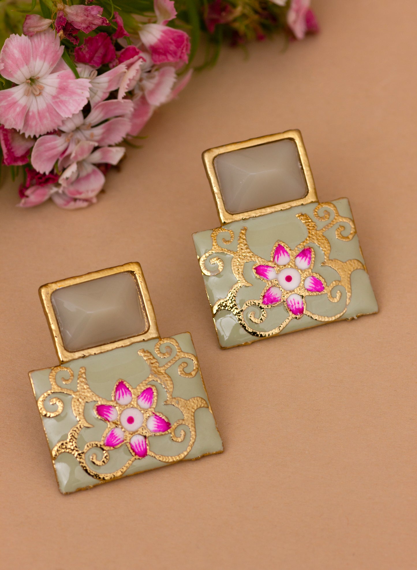 square stone meena studs