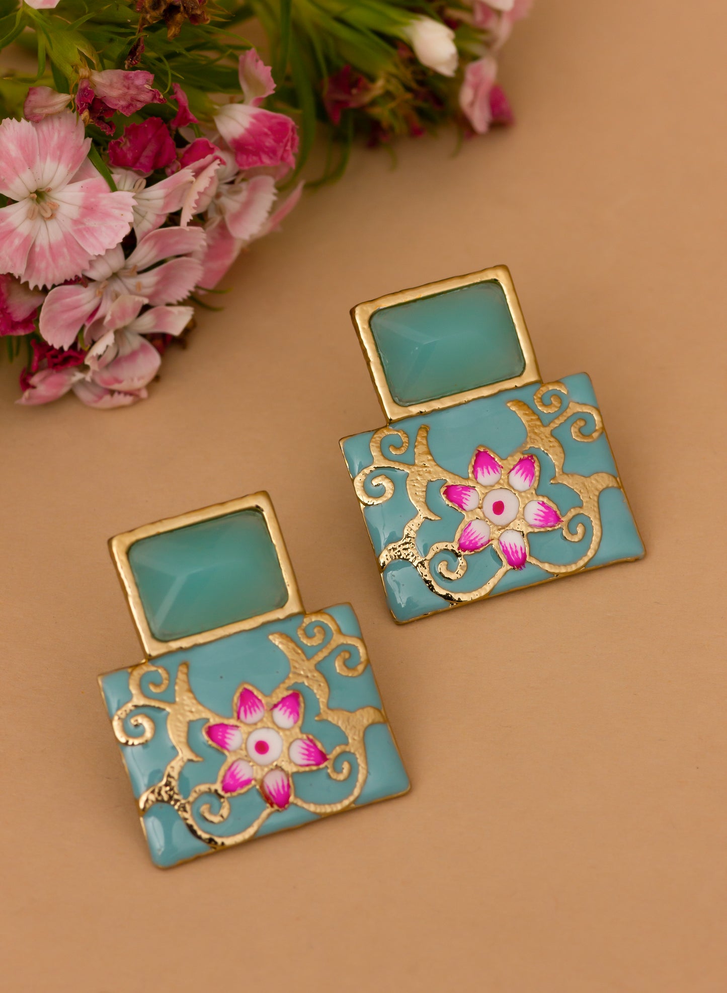 square stone meena studs
