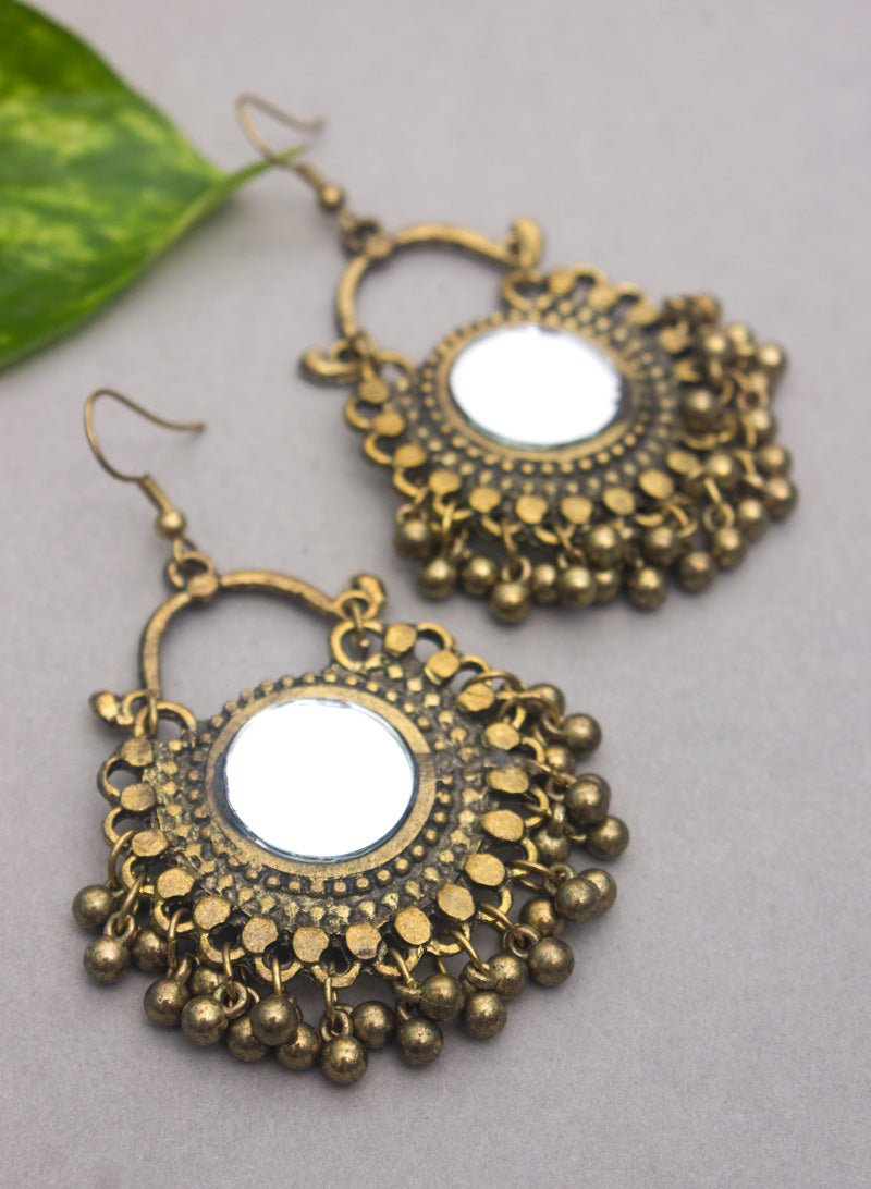 antique golden mirror earring