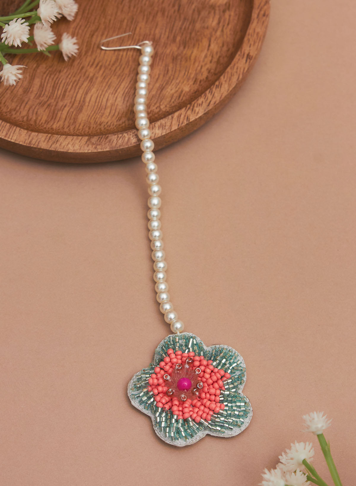 Carolina orange and mint green maangtika