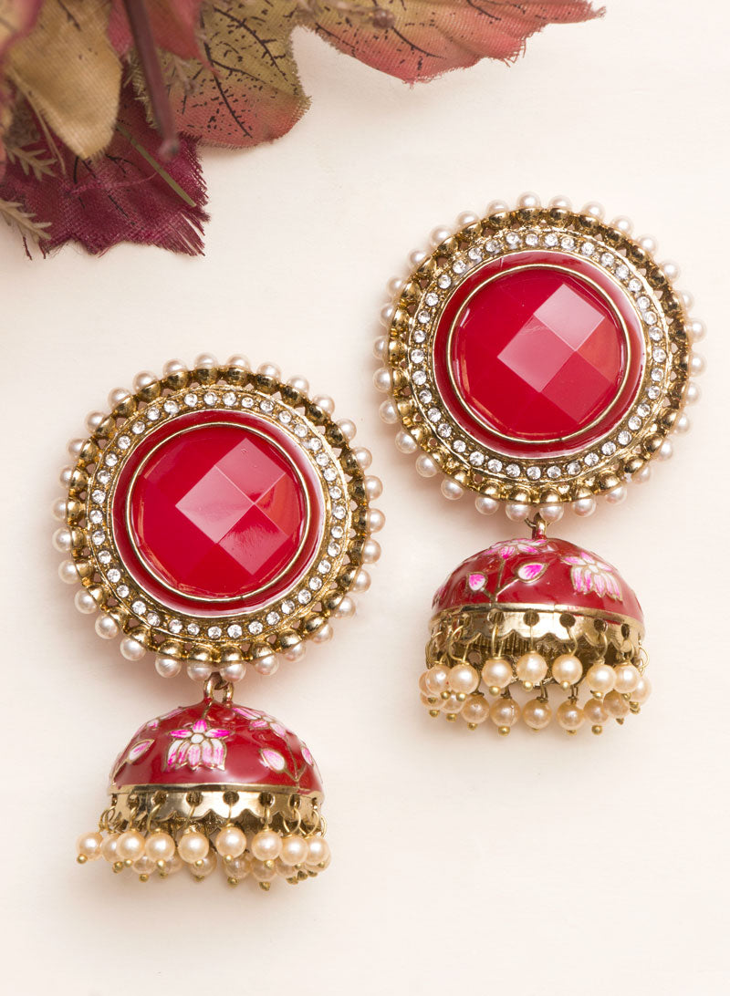 Big Round Stone Meena Jhumka
