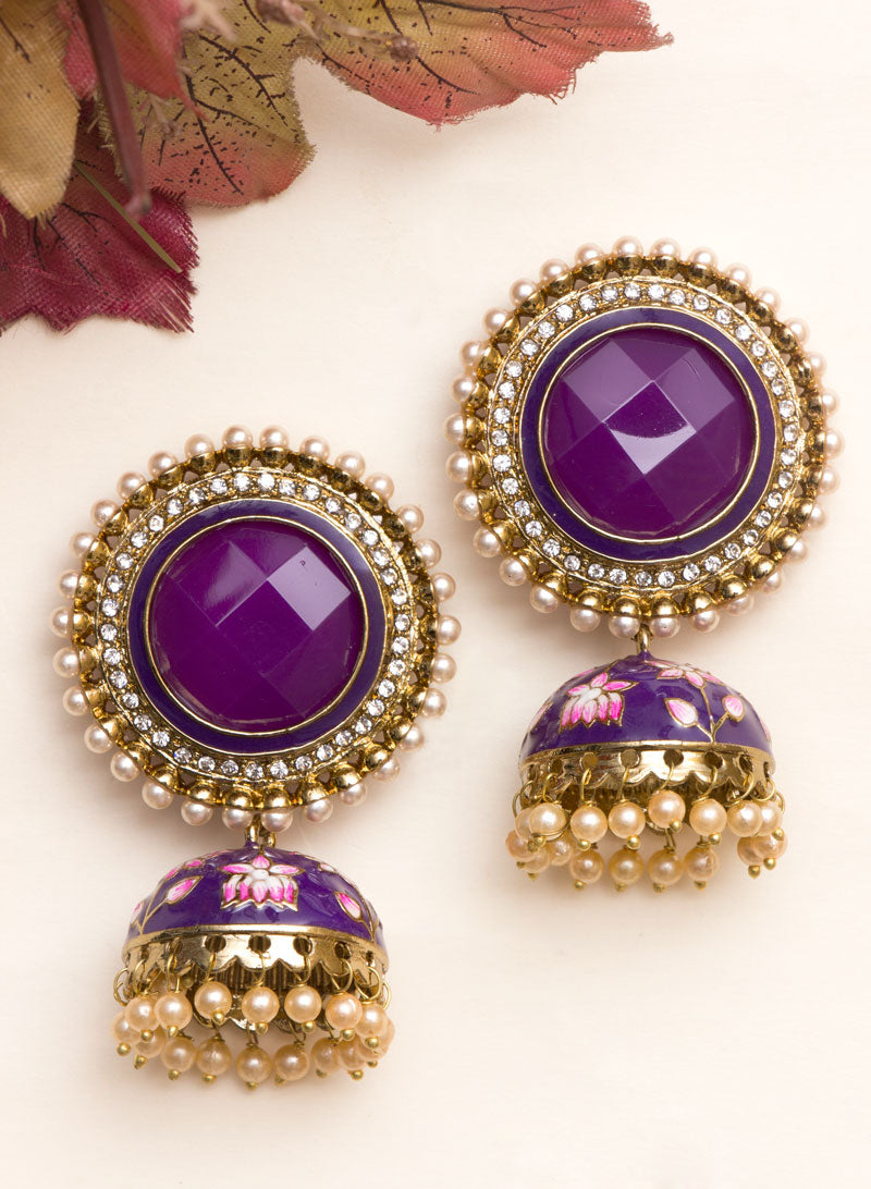 Big Round Stone Meena Jhumka