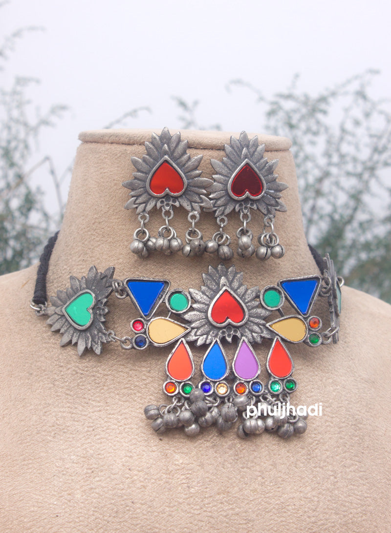 anisha multicolor stone choker set